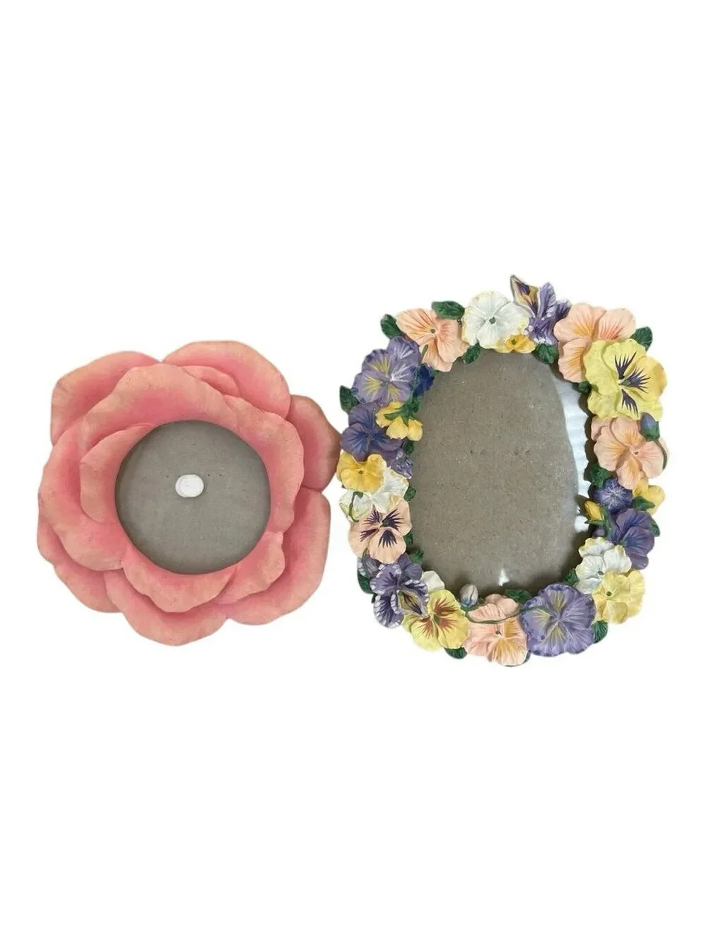 Two Floral Rose Pansy Vintage Small Frames, Pink Petals Rose & Intricate Pansies